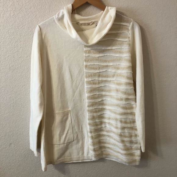 NWT Soft Surroundings Sabal Cowl Neck Textured Sweater in White - Size Small - Picture 1 of 7